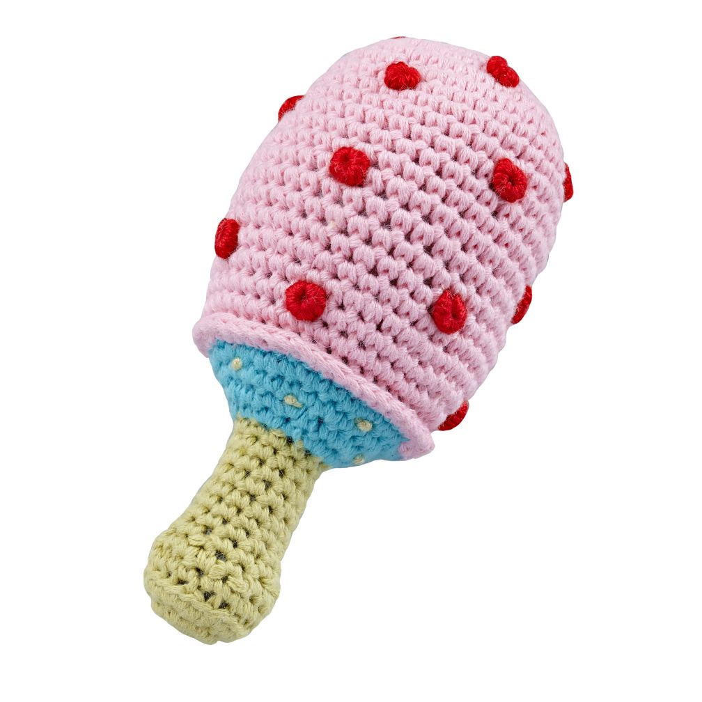 Pink Knit Mushroom Rattle