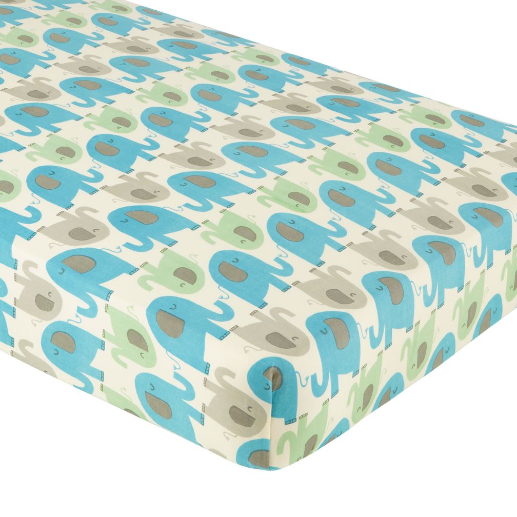 Elephants in the Room Crib Fitted Sheet (Blue)