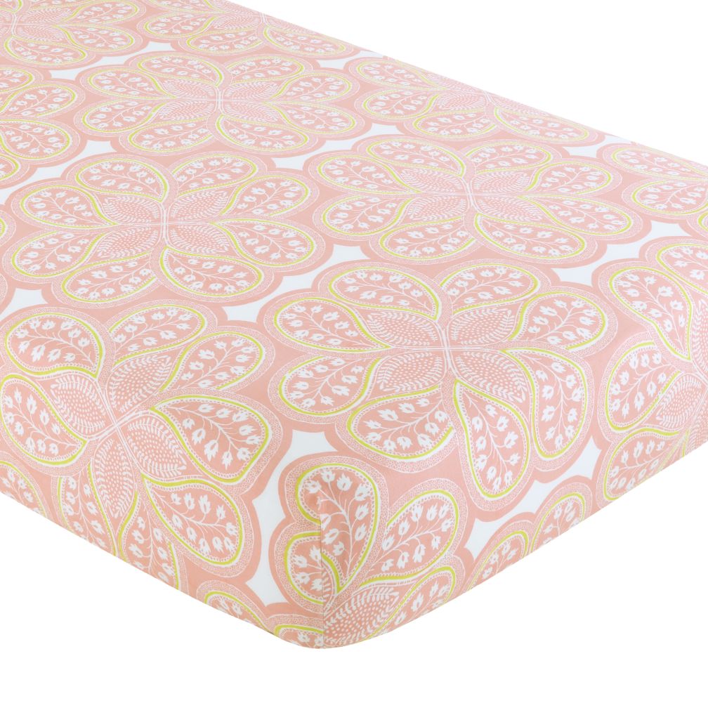 Mosaic Paisley Crib Fitted Sheet (Pink Paisley)