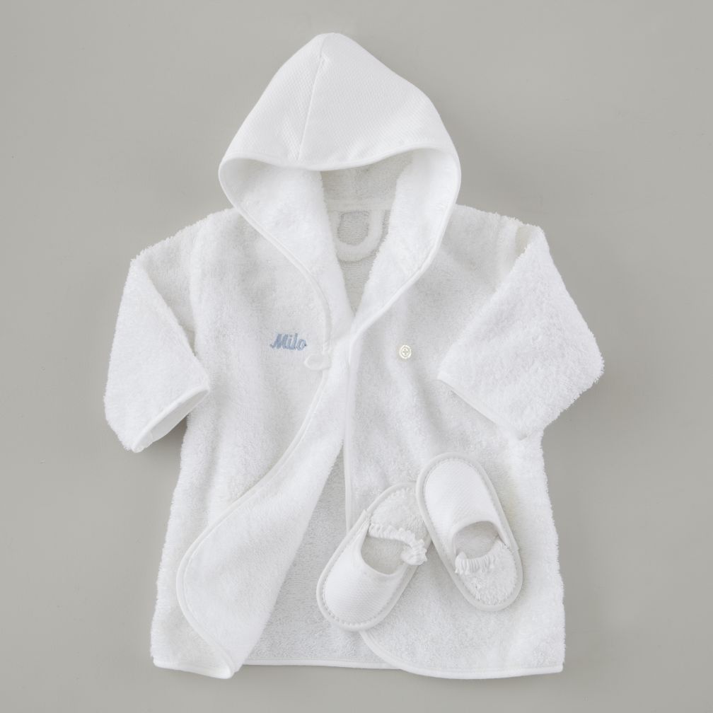 Personalized Bath Robe and Slippers Set (Blue Lettering)