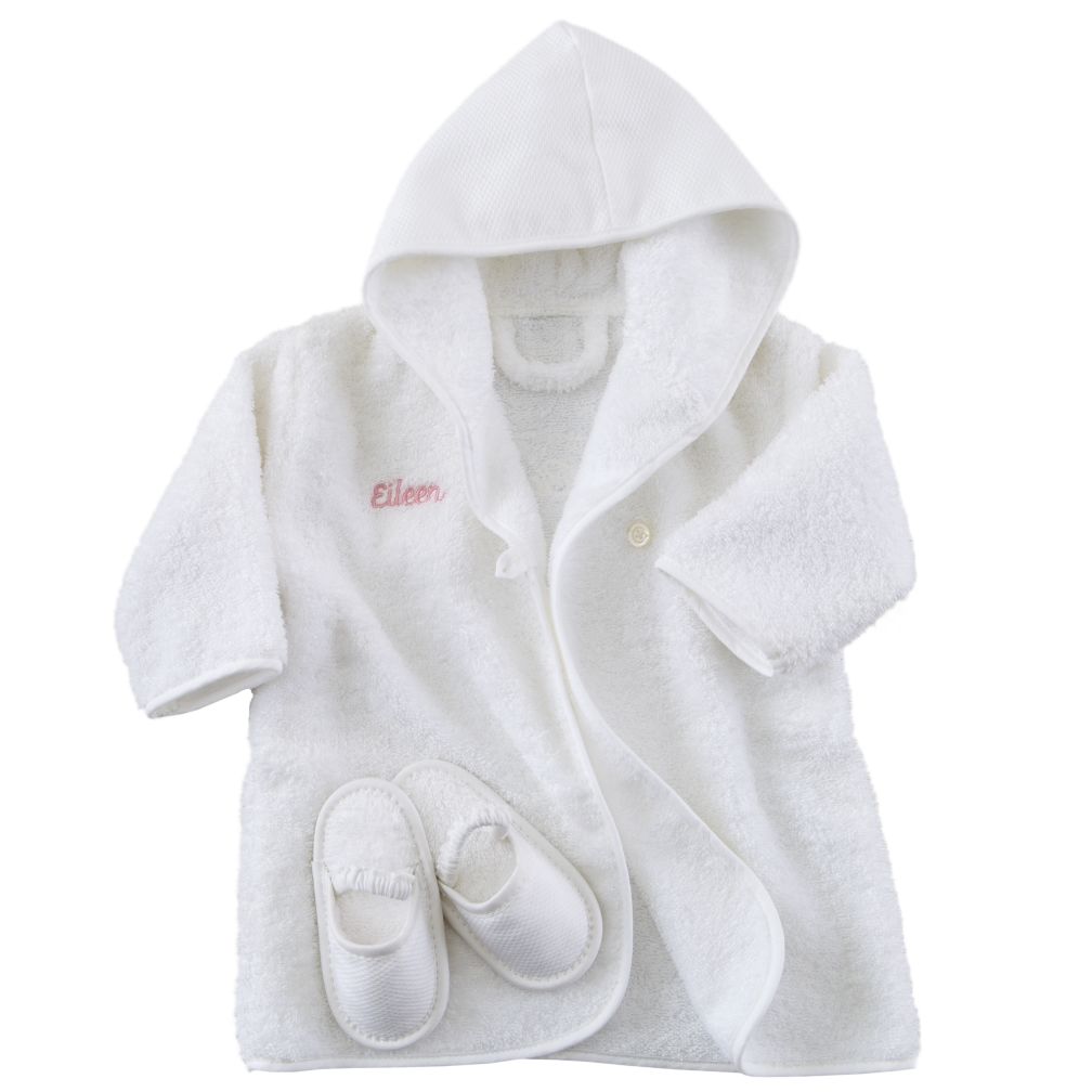 Personalized Baby Bathrobe and Slippers (Pink Lettering)