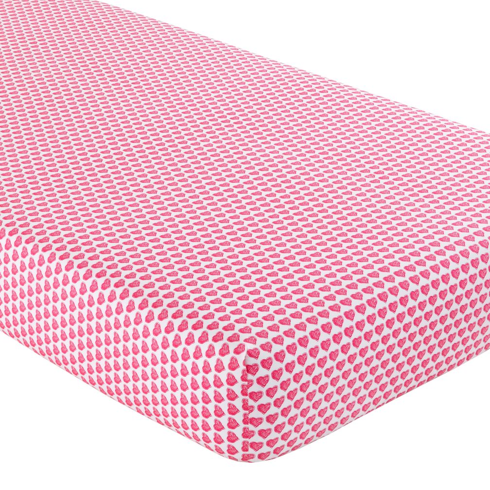 Crib Fitted Sheet (Pink Hearts Print)