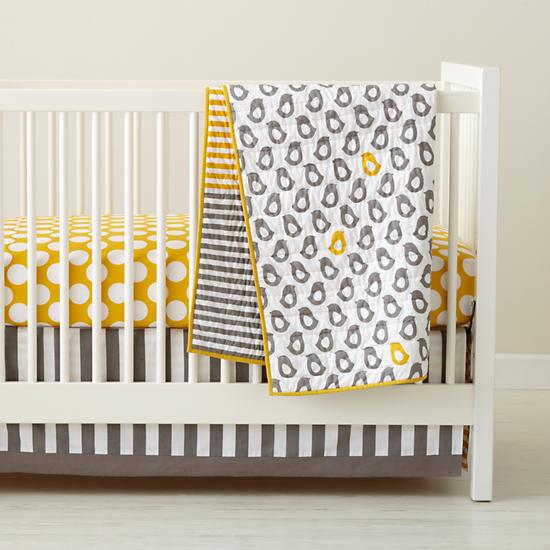 Baby Crib Bedding: Baby Grey & Yellow Patterned Crib Bedding in 