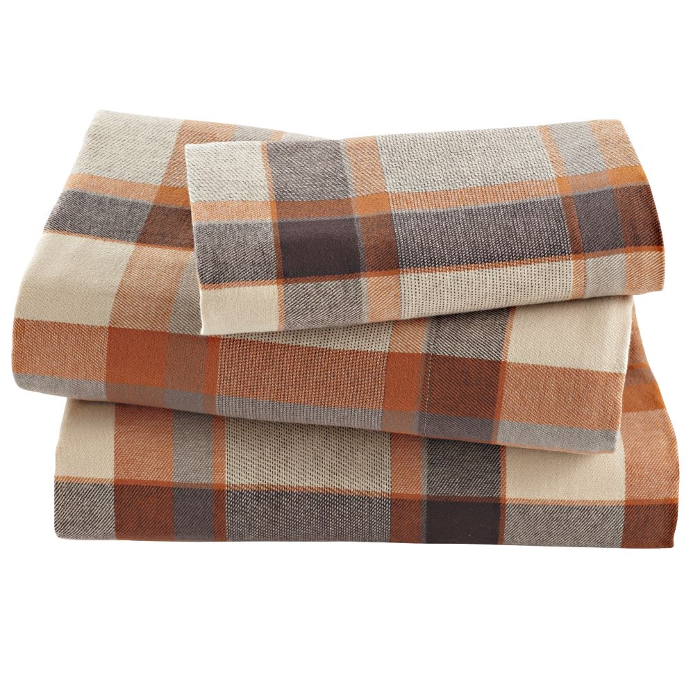 Brown Plaid Flannel Sheet Set (Twin)