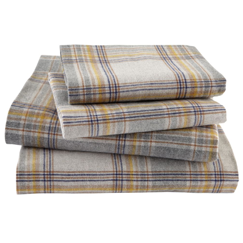 Grey Plaid Flannel Sheet Set