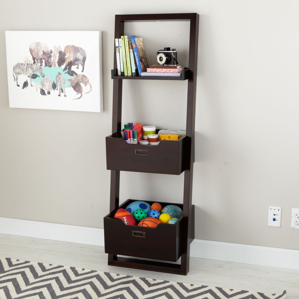 Little Sloane Leaning Bookcase with Bins (Java)