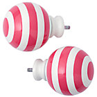 Pink Striped Ball Finials (Set of 2)