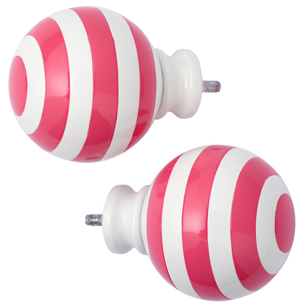 Pink Striped Ball Finials (Set of 2)