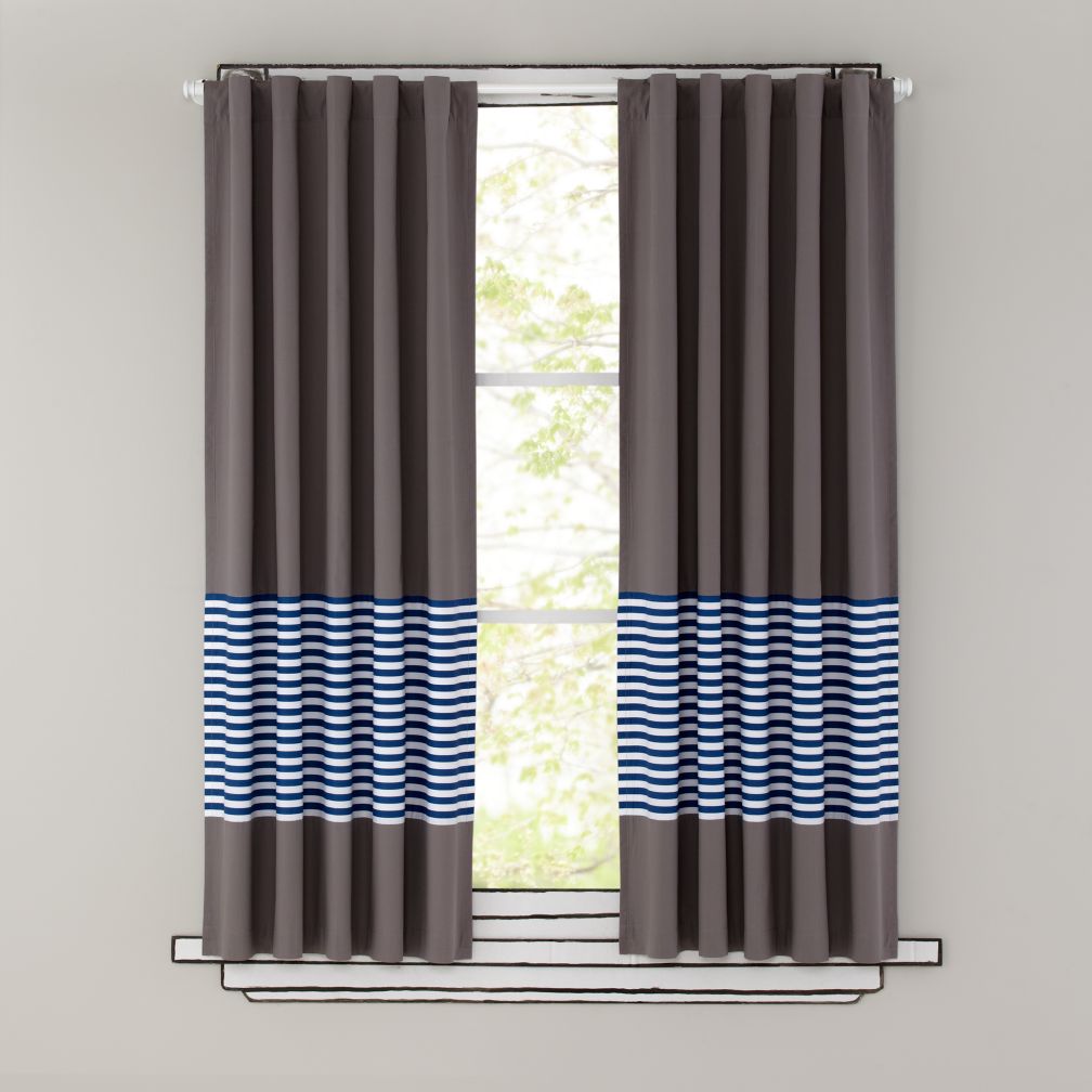 New School Curtain Panels (Blue Stripe)