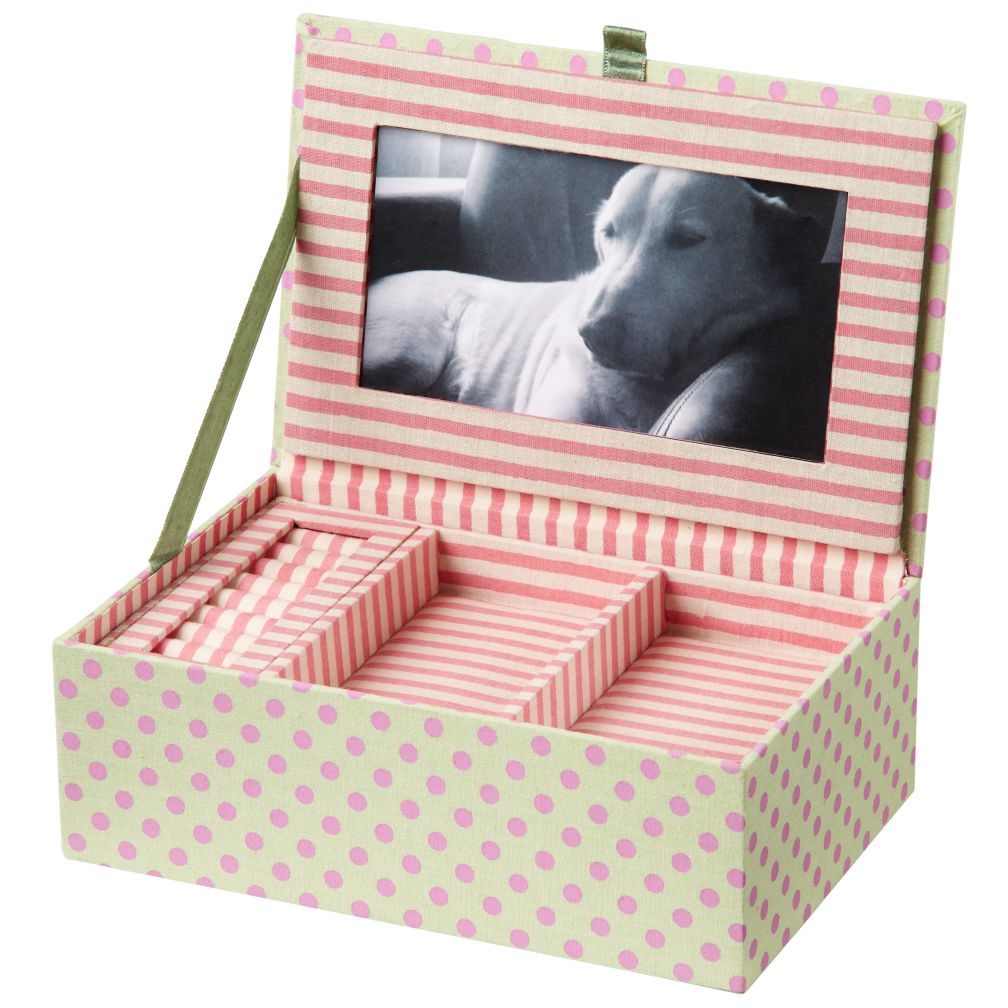 Fantabulous Fabric Jewelry Box (Green w/Pink Dots)