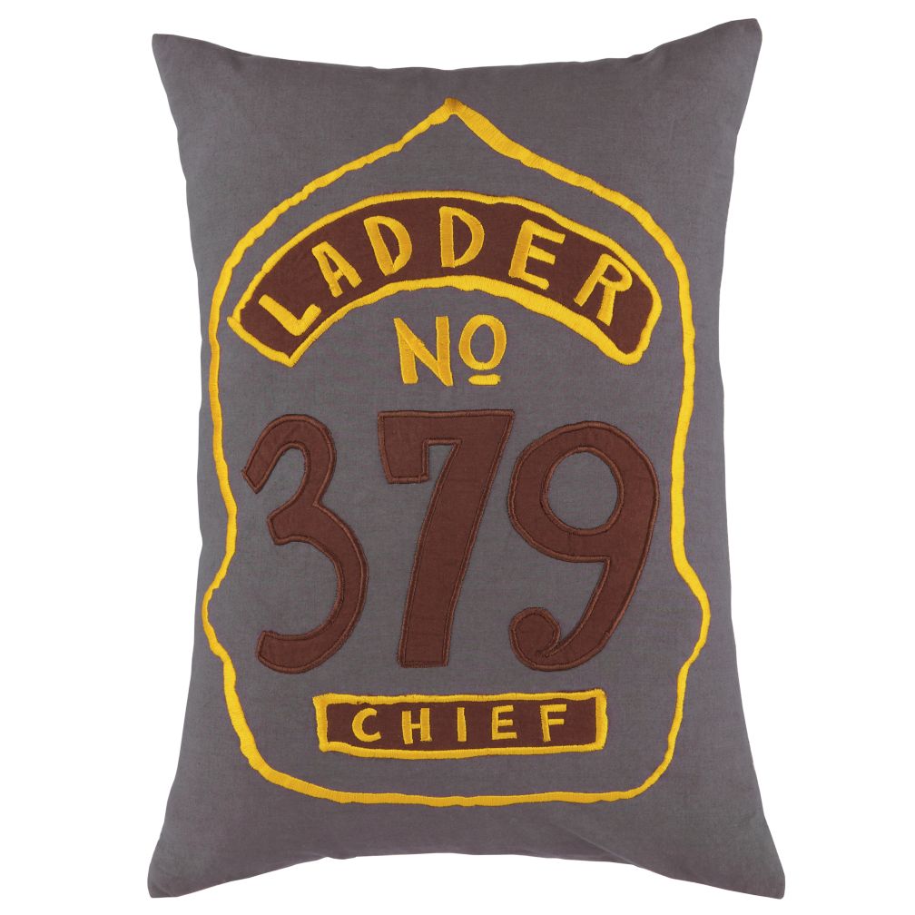 Firefighter Badge Throw Pillow (Grey)