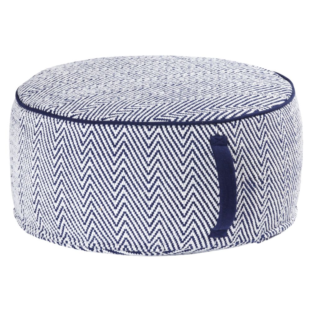 Blue Large Herringbone Pouf