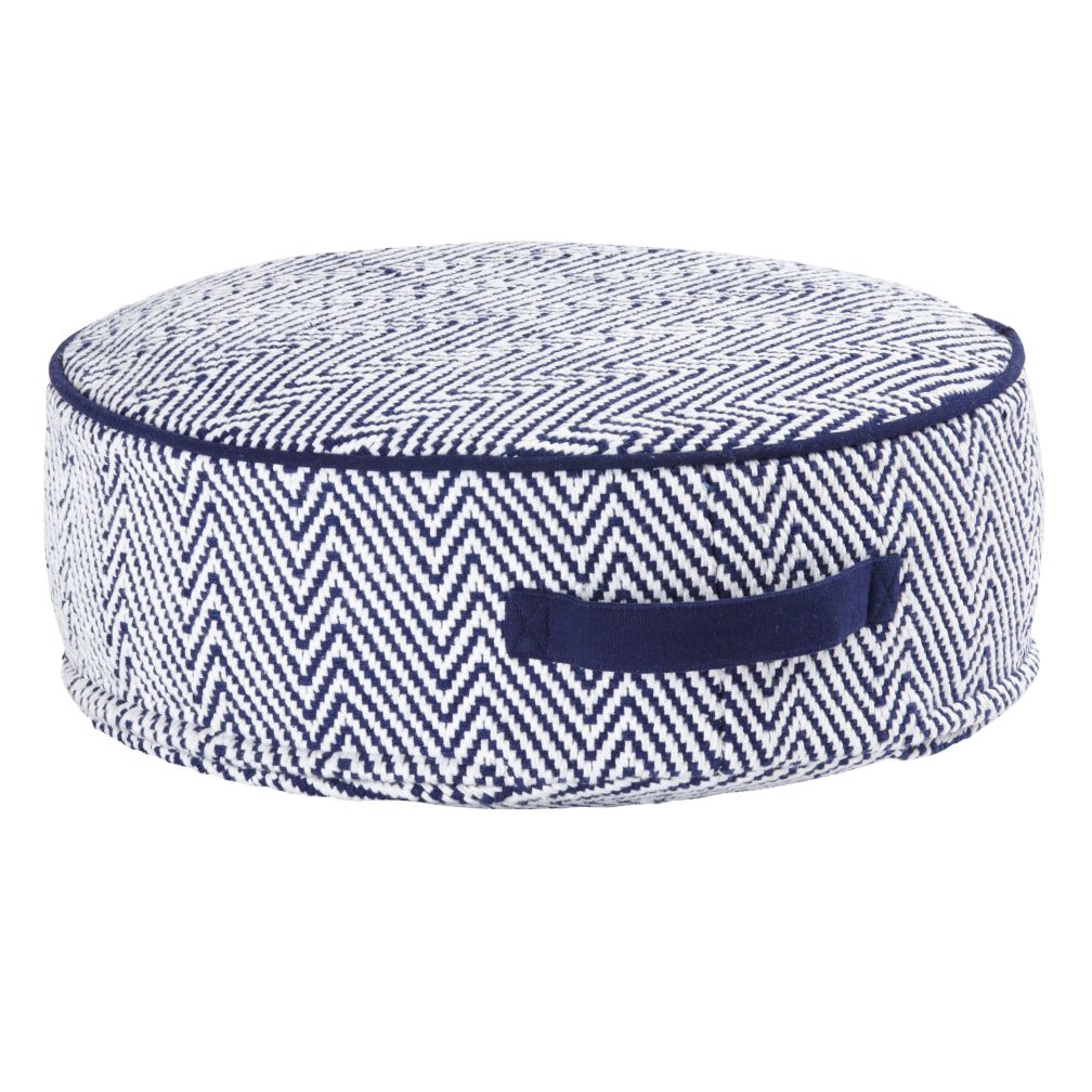 Blue Small Herringbone Pouf