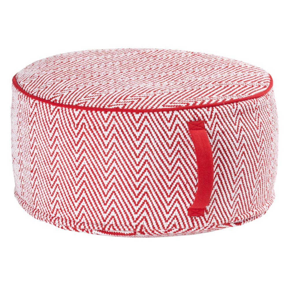 Large Red Herringbone Pouf