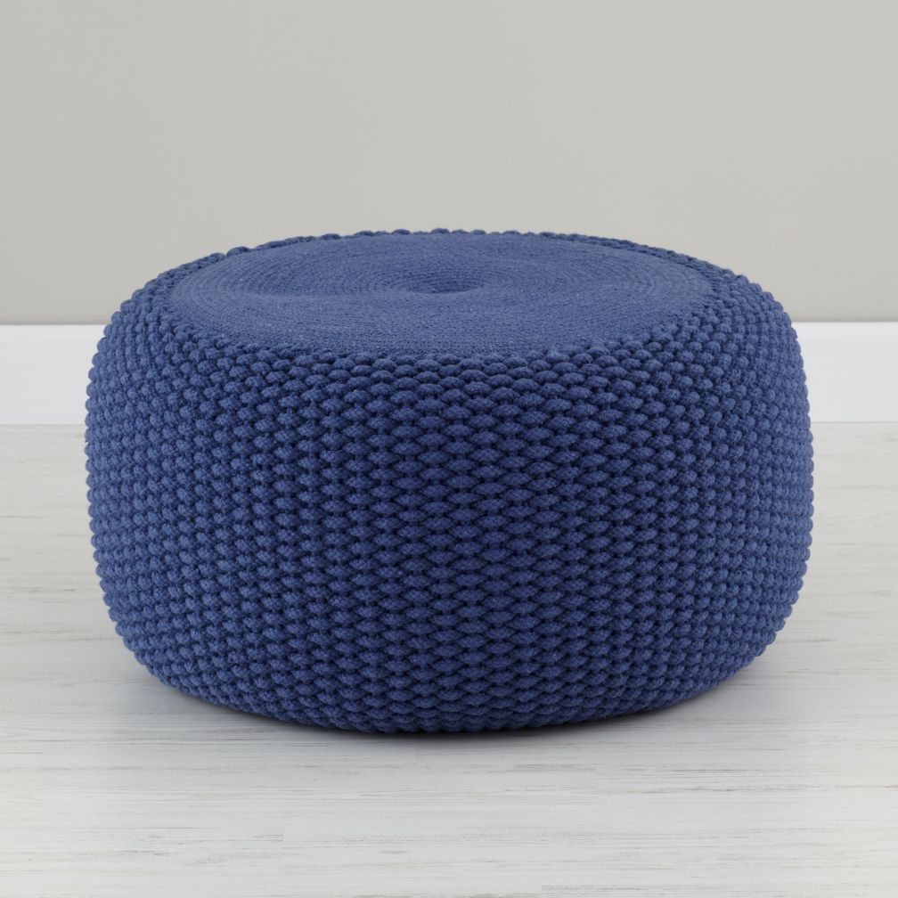 Blue Braided Pouf