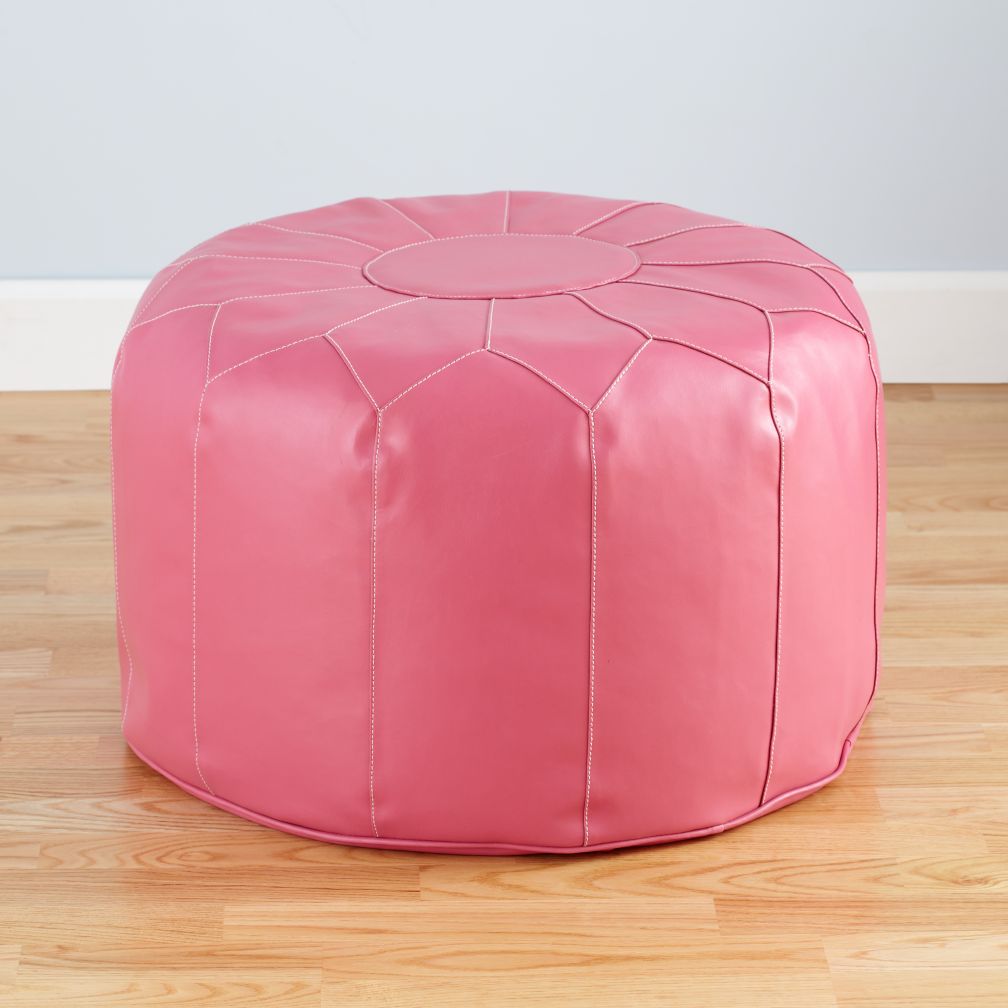 Pink Faux Leather Pouf