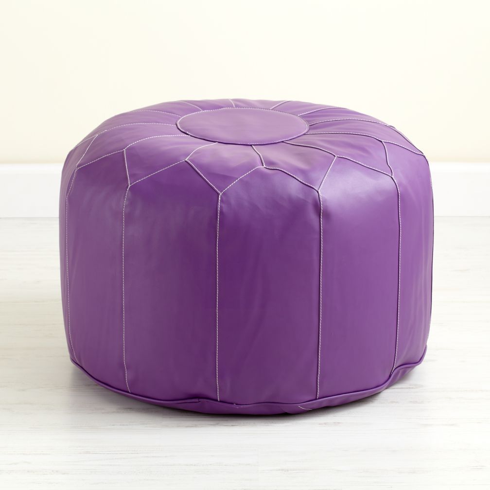 Purple Faux Leather Pouf