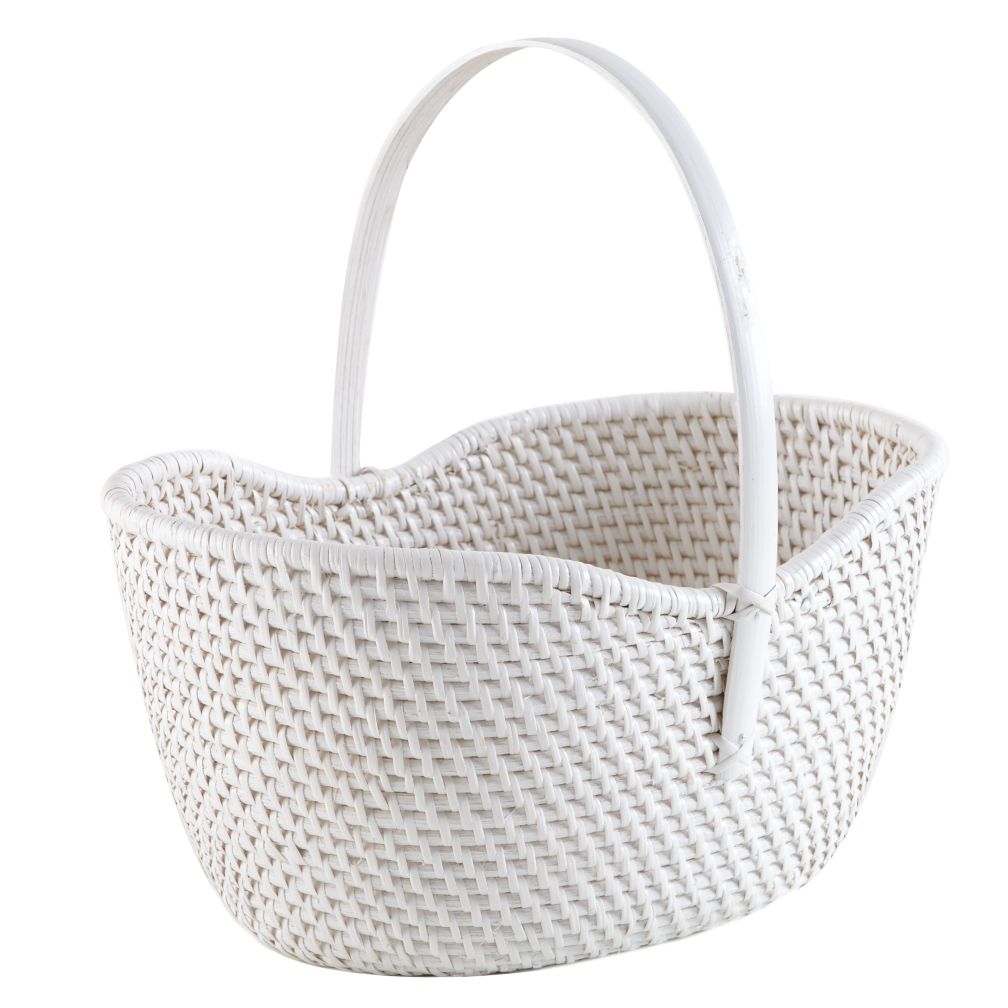 Rattan Basket with Handle (White)