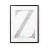 Alphabet Soup Personalized Wall Art (Blue Font w/Black Frame)