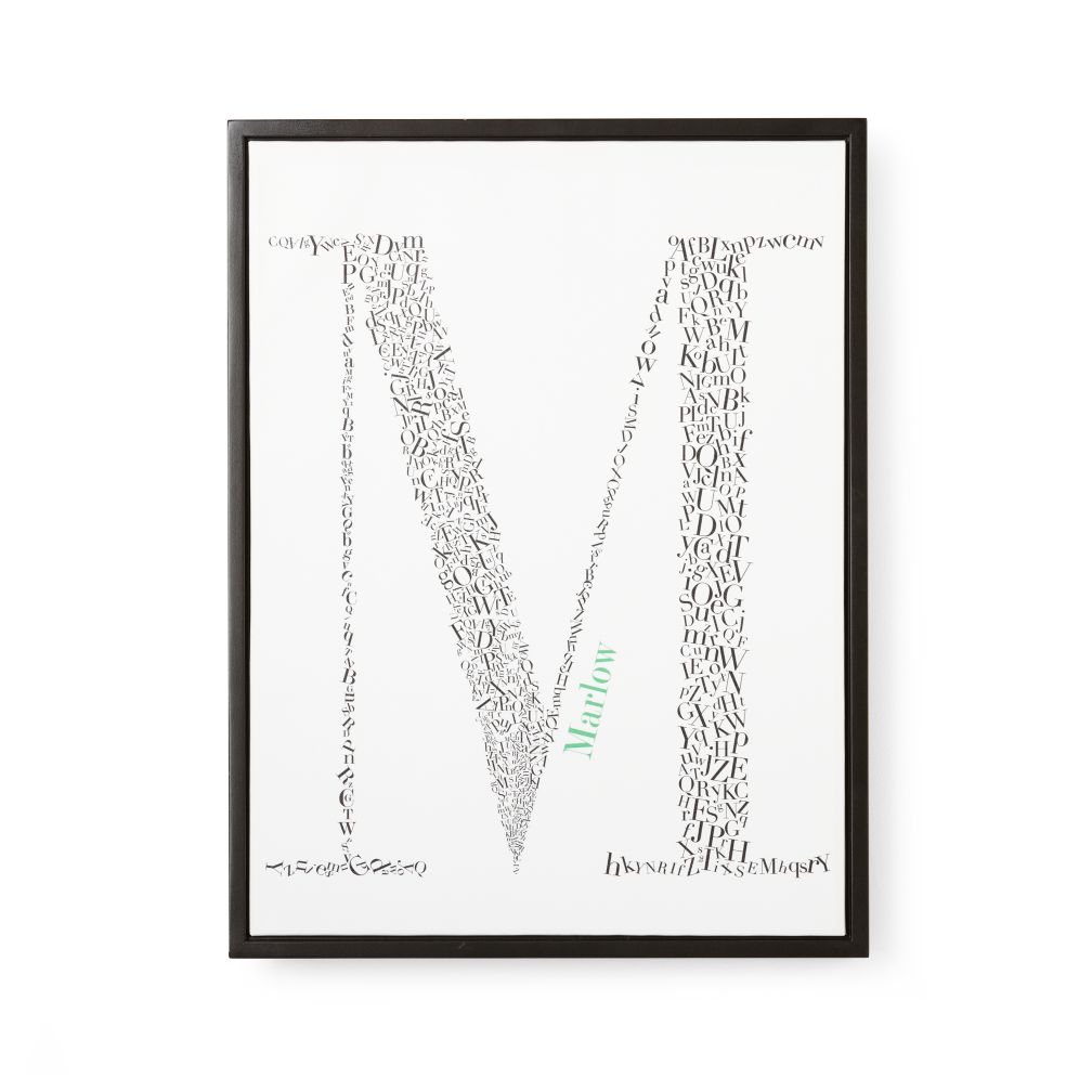 Alphabet Soup Personalized Wall Art (Green Font/w Black Frame)