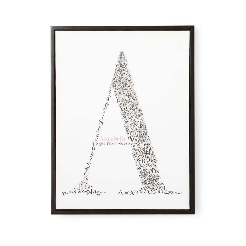 Alphabet Soup Personalized Wall Art (Pink Font/Black Frame)