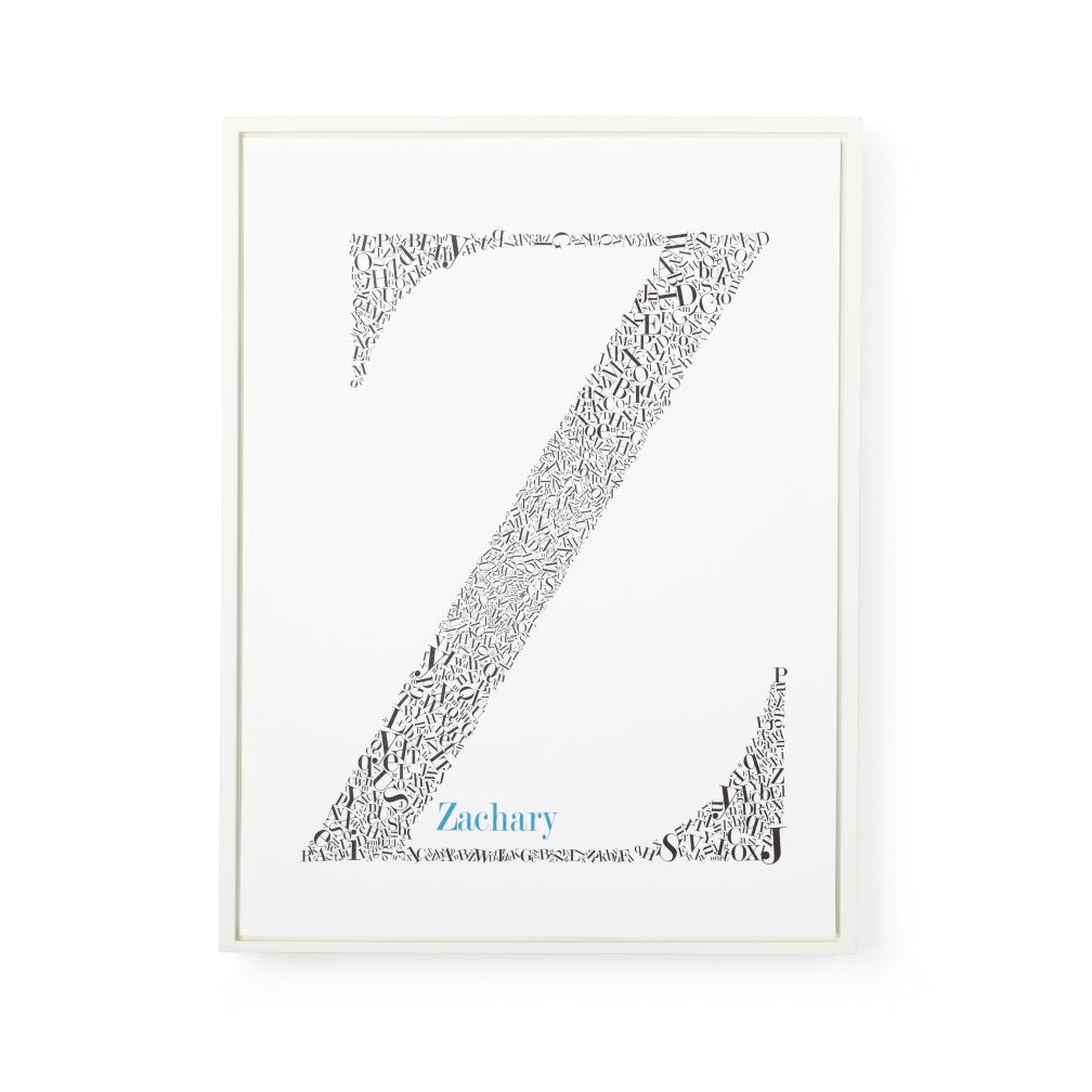 Alphabet Soup Personalized Wall Art (Blue Font w/White Frame)