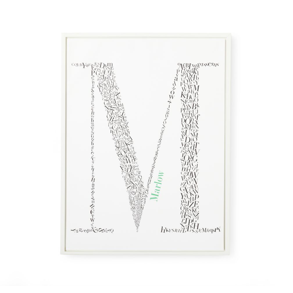 Alphabet Soup Personalized Wall Art (Green Font w/White Frame)