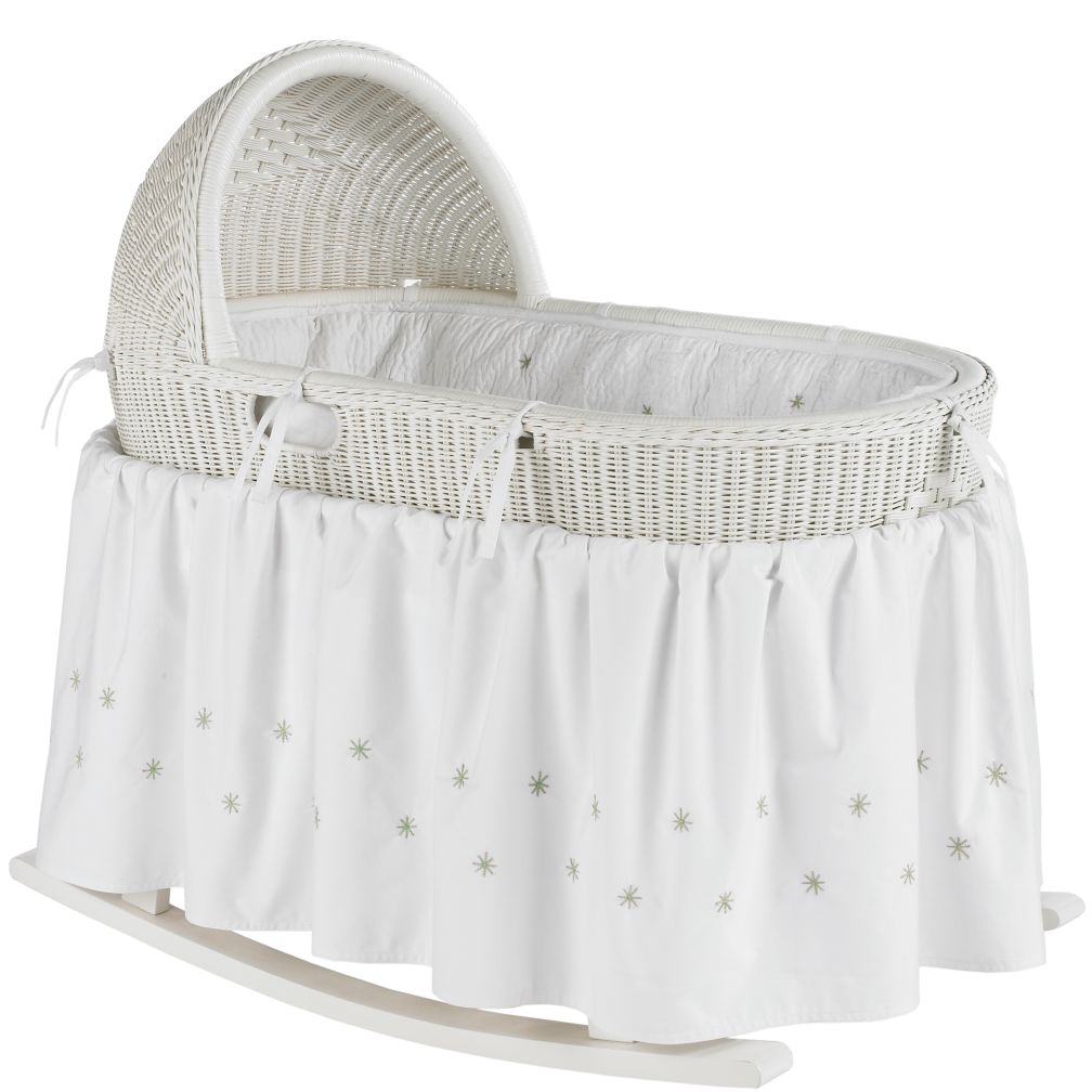 White Bassinet with Green Bedding Set